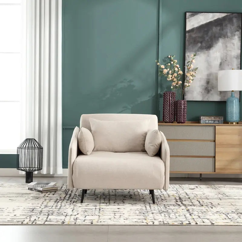 Linen Upholstered Convertible Single Sleeper Armchair for Living Room