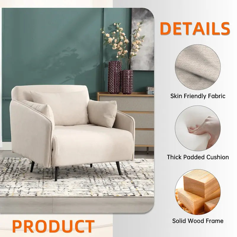 Linen Upholstered Convertible Single Sleeper Armchair for Living Room