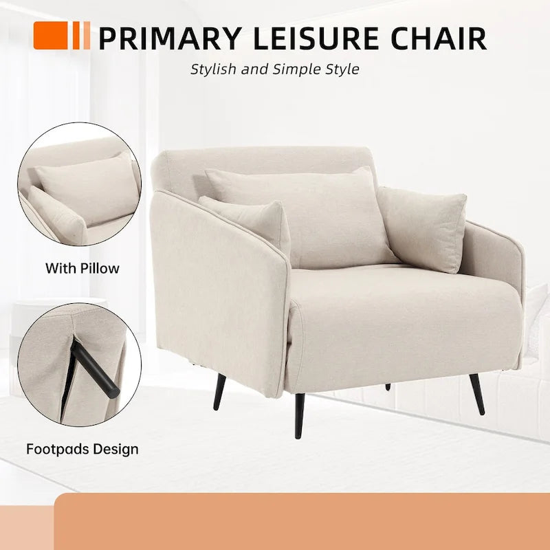 Linen Upholstered Convertible Single Sleeper Armchair for Living Room