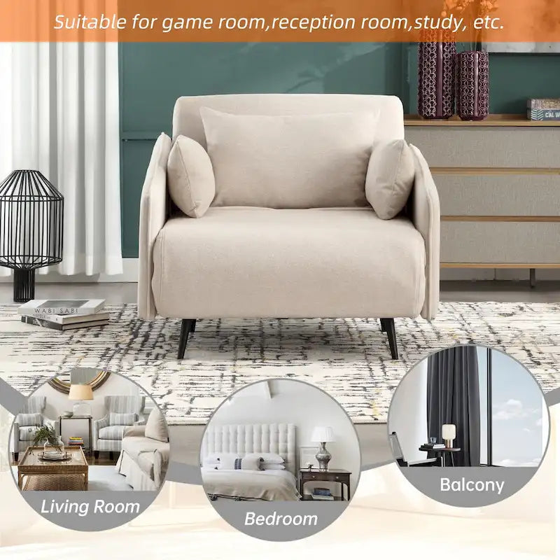 Linen Upholstered Convertible Single Sleeper Armchair for Living Room