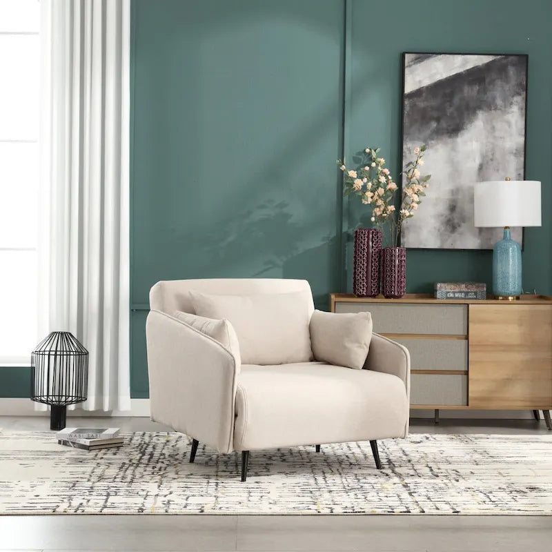 Linen Upholstered Convertible Single Sleeper Armchair for Living Room