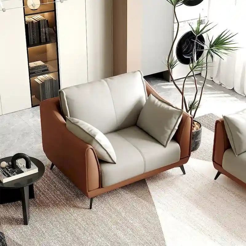 Modern Faux Leather 3-Seater Sofa with Black Legs - one seat