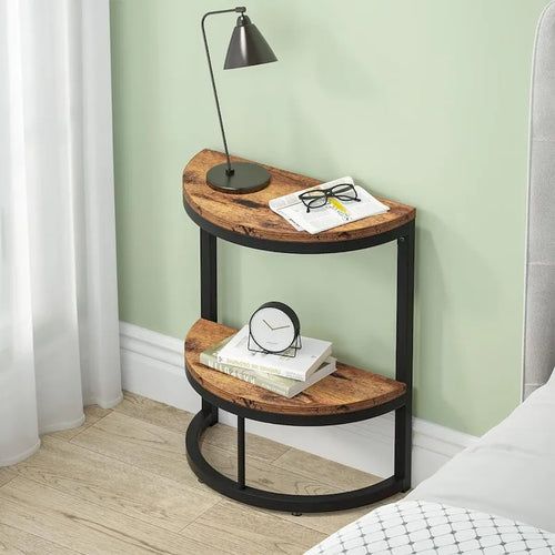 2-Tier Half Round End Table with Storage for Sofa, Living Room