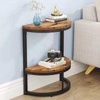 2-Tier Half Round End Table with Storage for Sofa, Living Room