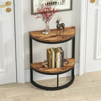 2-Tier Half Round End Table with Storage for Sofa, Living Room