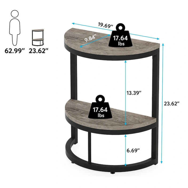 2-Tier Half Round End Table with Storage for Sofa, Living Room