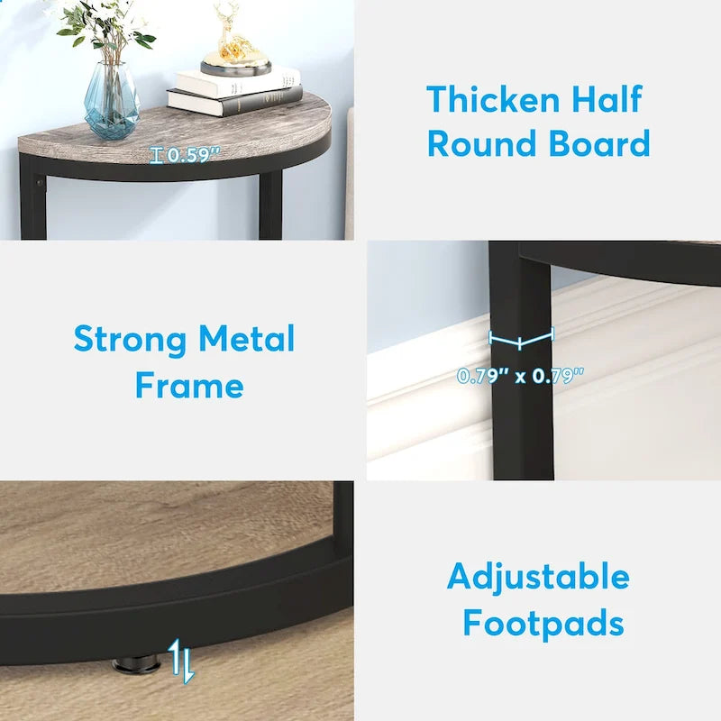 2-Tier Half Round End Table with Storage for Sofa, Living Room