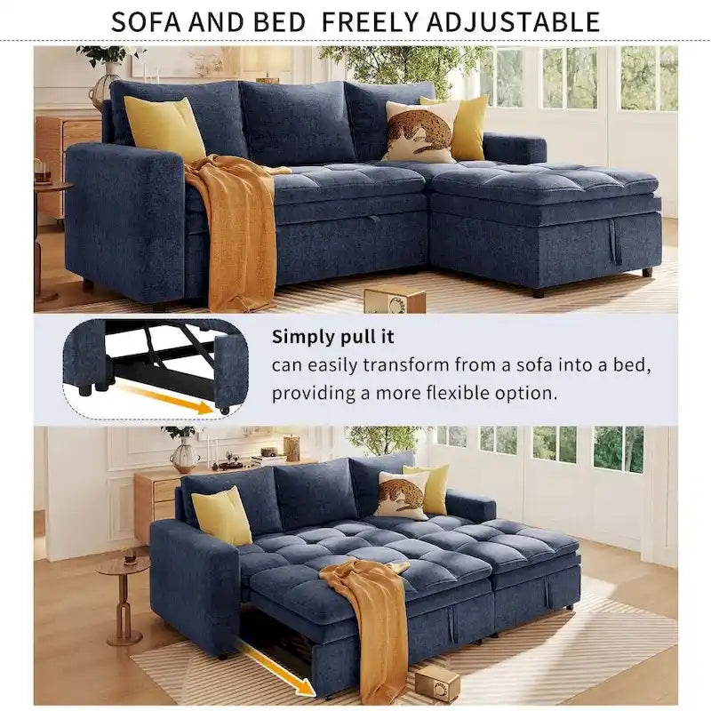 Soft Upholstered Sectional Sofa Bed with Storage Space, Suitable for Living Rooms and Apartments