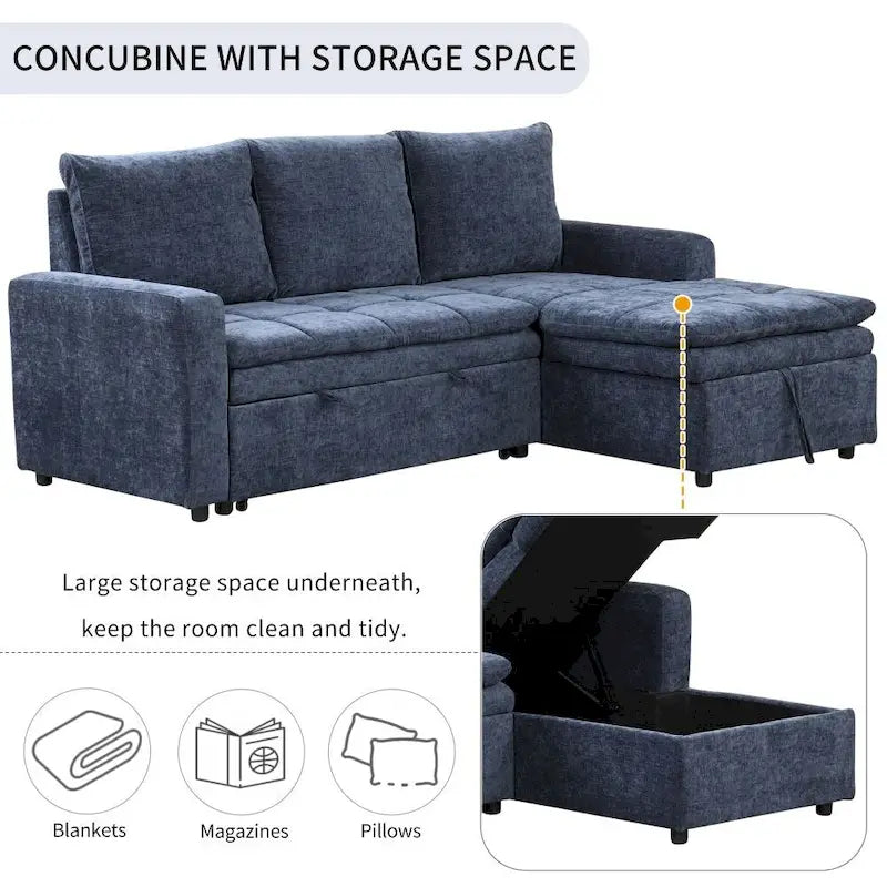Soft Upholstered Sectional Sofa Bed with Storage Space, Suitable for Living Rooms and Apartments