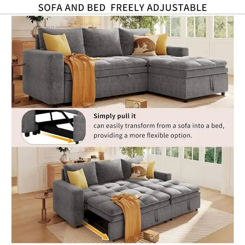 Soft Upholstered Sectional Sofa Bed with Storage Space, Suitable for Living Rooms and Apartments