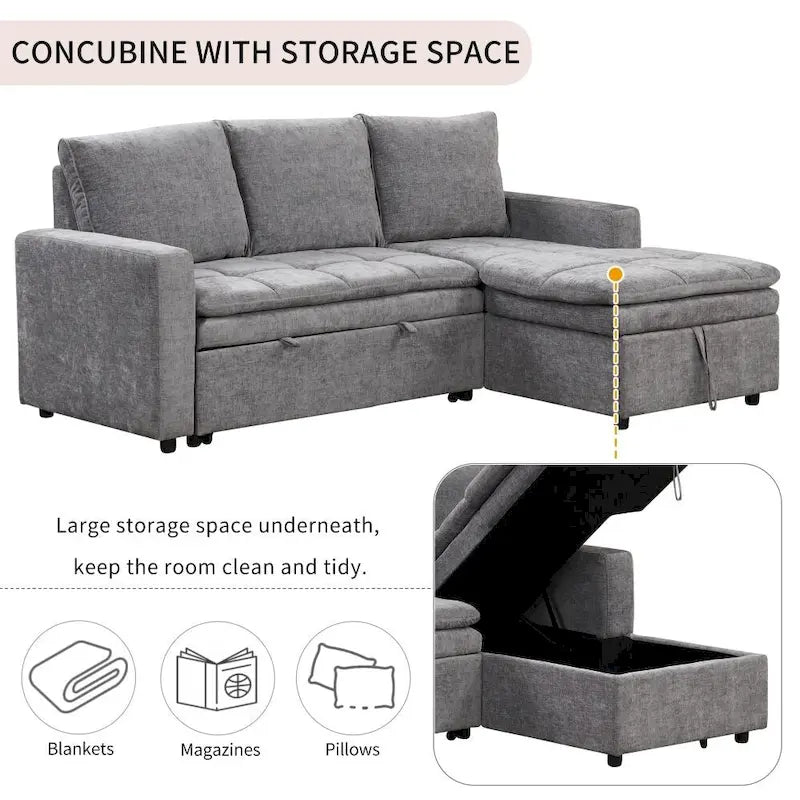 Soft Upholstered Sectional Sofa Bed with Storage Space, Suitable for Living Rooms and Apartments