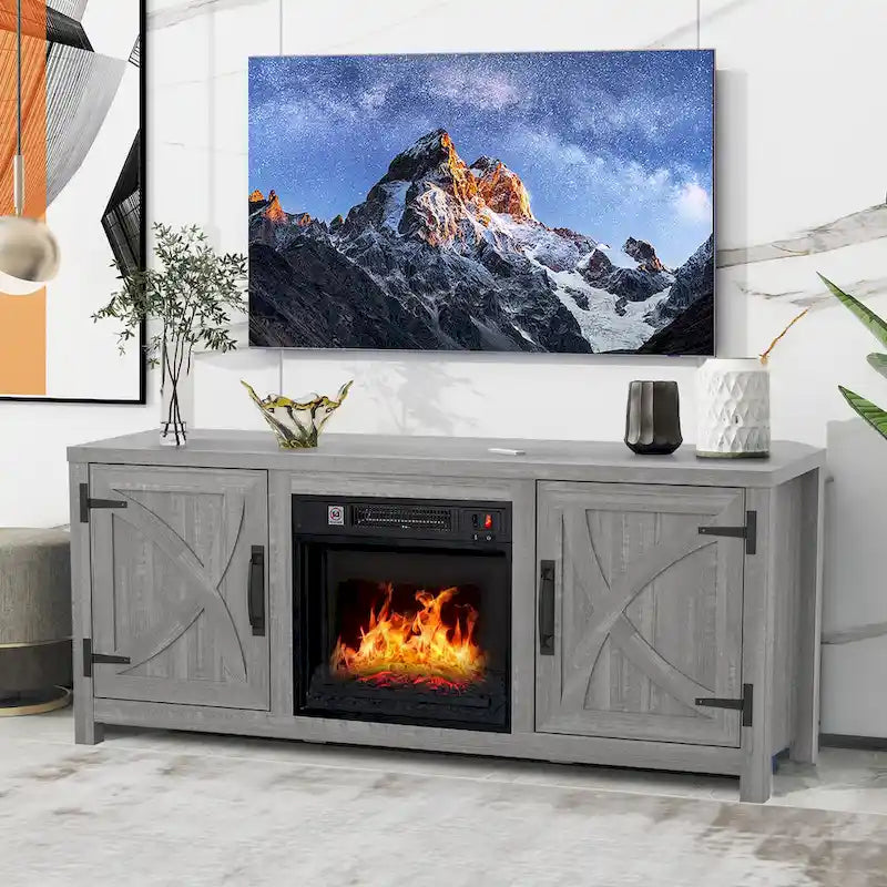 58-inch Grey Electric Fireplace TV Stands Console Table with 18 Electric Fireplace