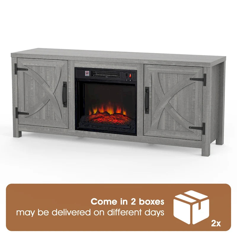 58-inch Grey Electric Fireplace TV Stands Console Table with 18 Electric Fireplace