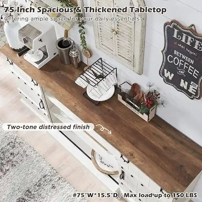 75 Farmhouse TV Stand, Media Console Table, Entertainment Center