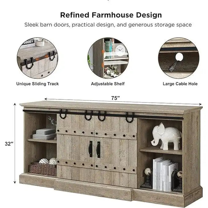 75 Farmhouse TV Stand, Media Console Table, Entertainment Center