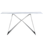 White Tempered Glass Sofa Console Table with Mirrored M Shape Base