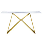 White Tempered Glass Sofa Console Table with Mirrored M Shape Base