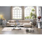 White Tempered Glass Sofa Console Table with Mirrored M Shape Base