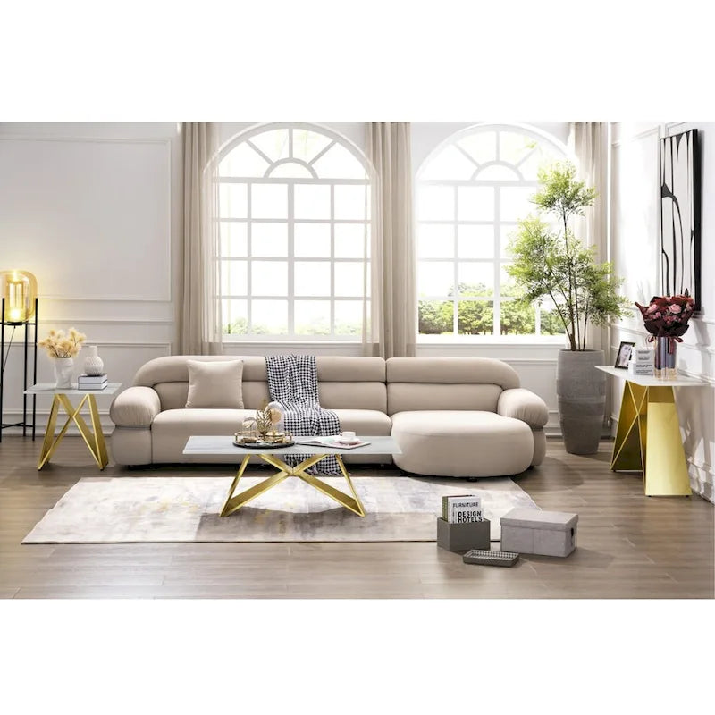 White Tempered Glass Sofa Console Table with Mirrored M Shape Base