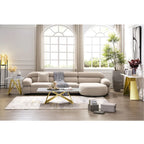 White Tempered Glass Sofa Console Table with Mirrored M Shape Base