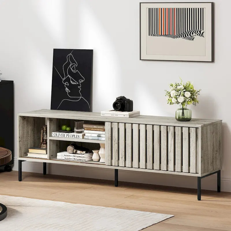 Moasis 64TV Stand Hollow Sliding Door Entertainment Center Adjustable Shelves TV Console - 64L x 15.4W x 22.5H