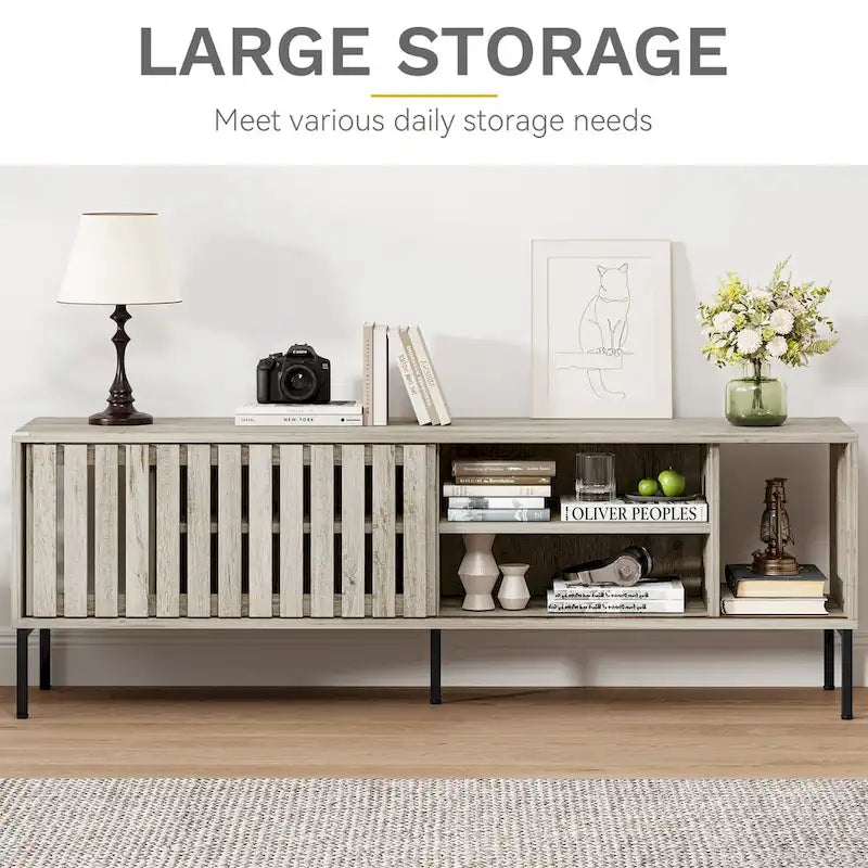 Moasis 64TV Stand Hollow Sliding Door Entertainment Center Adjustable Shelves TV Console - 64L x 15.4W x 22.5H
