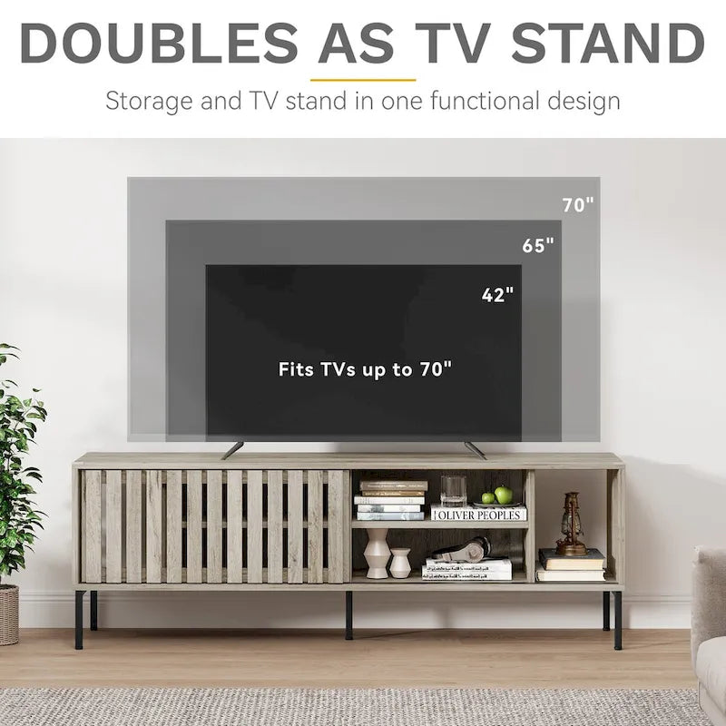 Moasis 64TV Stand Hollow Sliding Door Entertainment Center Adjustable Shelves TV Console - 64L x 15.4W x 22.5H