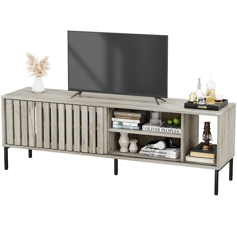 Moasis 64TV Stand Hollow Sliding Door Entertainment Center Adjustable Shelves TV Console - 64L x 15.4W x 22.5H