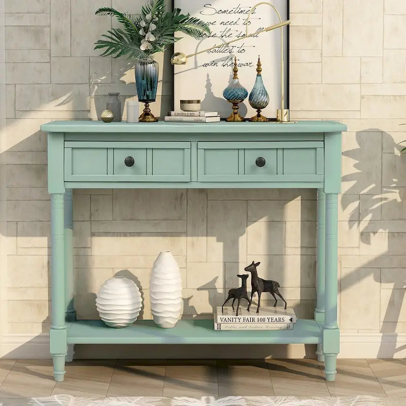 Daisy Series Console Table Traditional Design with Two Drawers and Bottom Shelf Acacia Mangium