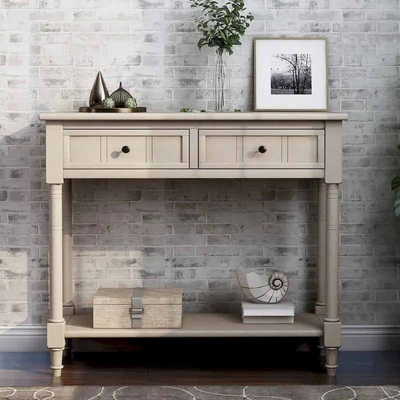 Daisy Series Console Table Traditional Design with Two Drawers and Bottom Shelf Acacia Mangium