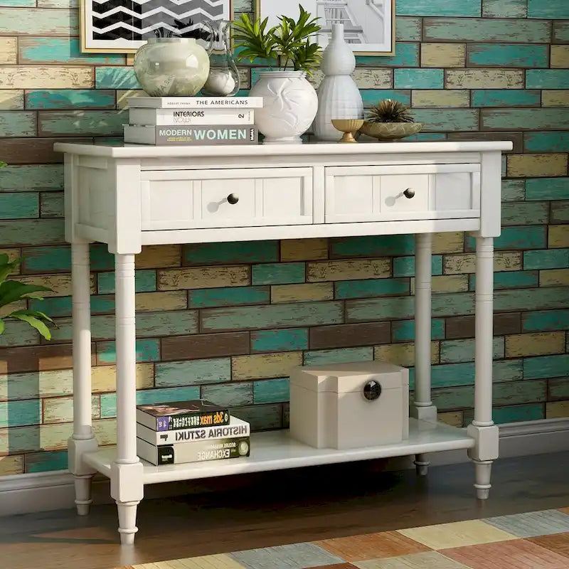 Daisy Series Console Table Traditional Design with Two Drawers and Bottom Shelf Acacia Mangium