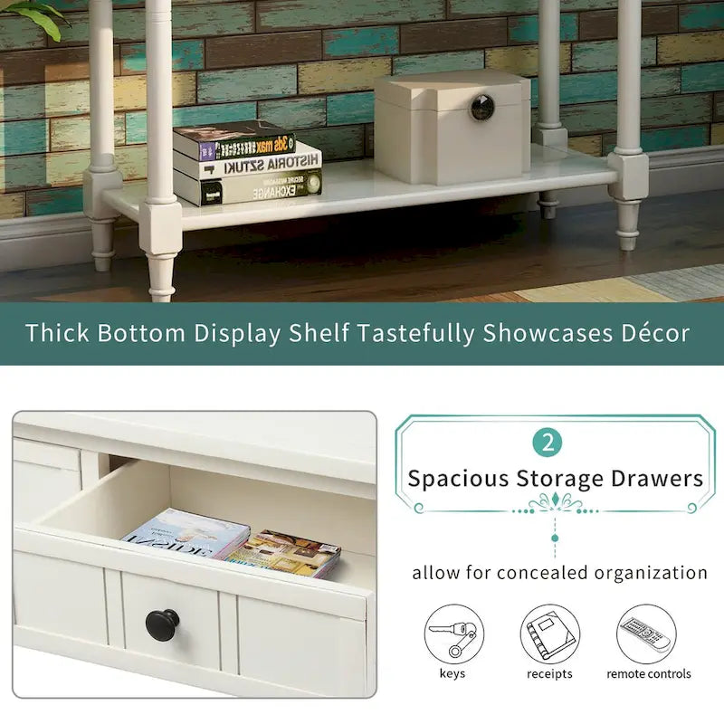 Daisy Series Console Table Traditional Design with Two Drawers and Bottom Shelf Acacia Mangium