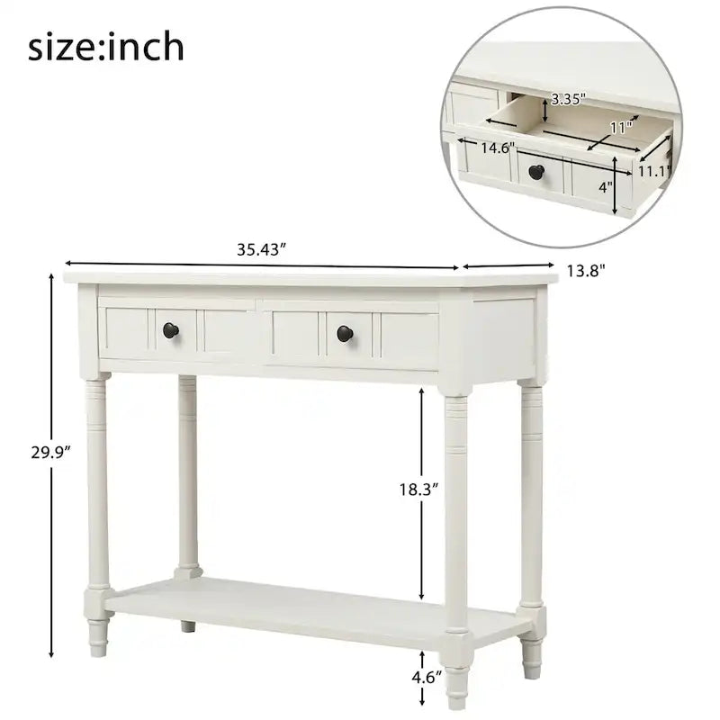 Daisy Series Console Table Traditional Design with Two Drawers and Bottom Shelf Acacia Mangium