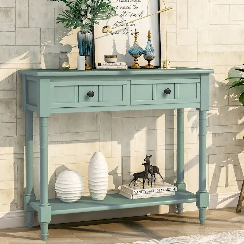 Daisy Series Console Table Traditional Design with Two Drawers and Bottom Shelf Acacia Mangium