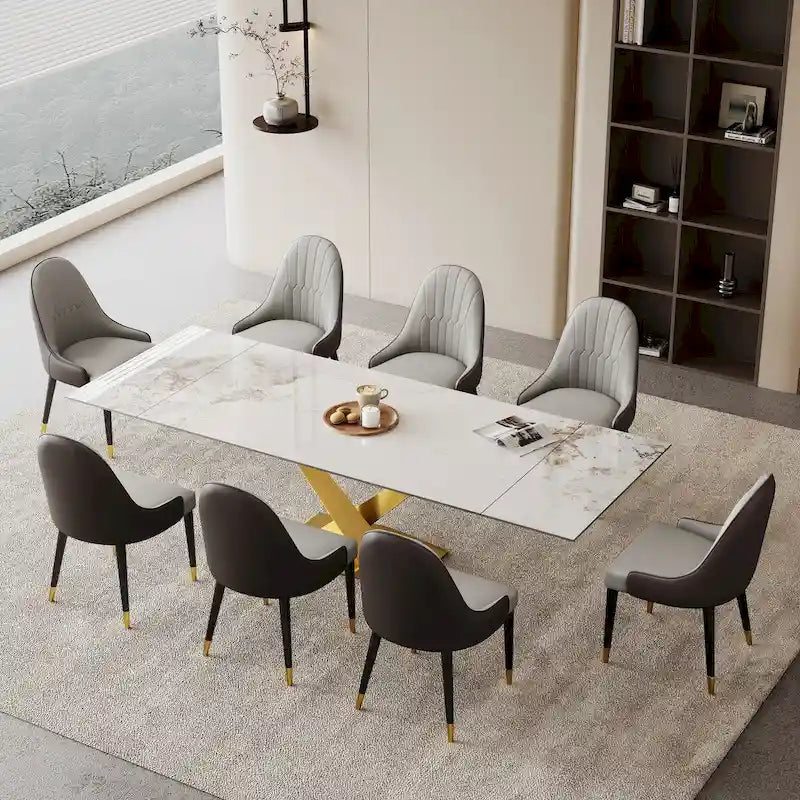 9 - Piece 94.48 Extendable Sintered Stone Dining Table with 8 Chairs Dining Set
