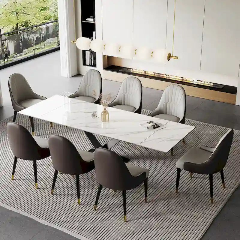9 - Piece 94.48 Extendable Sintered Stone Dining Table with 8 Chairs Dining Set