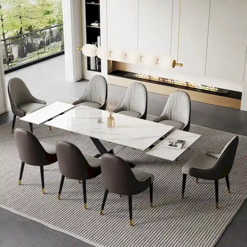 9 - Piece 94.48 Extendable Sintered Stone Dining Table with 8 Chairs Dining Set