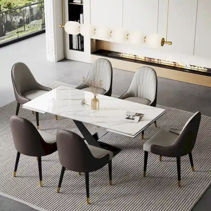 9 - Piece 94.48 Extendable Sintered Stone Dining Table with 8 Chairs Dining Set