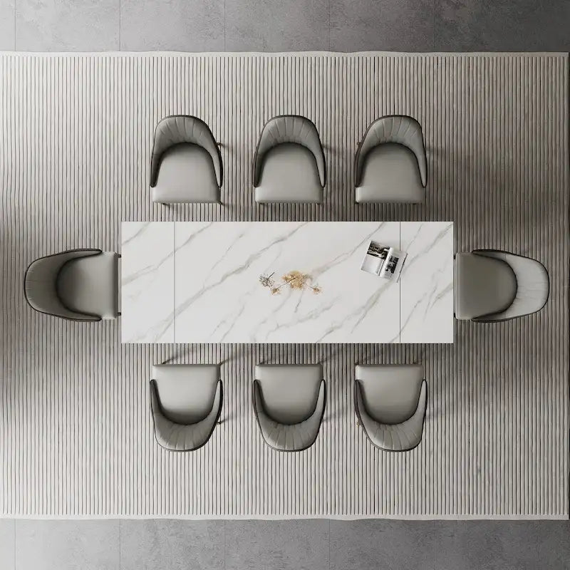 9 - Piece 94.48 Extendable Sintered Stone Dining Table with 8 Chairs Dining Set