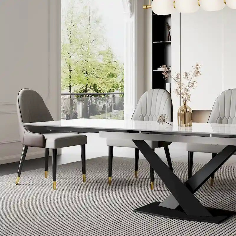 9 - Piece 94.48 Extendable Sintered Stone Dining Table with 8 Chairs Dining Set