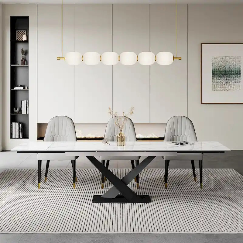 9 - Piece 94.48 Extendable Sintered Stone Dining Table with 8 Chairs Dining Set