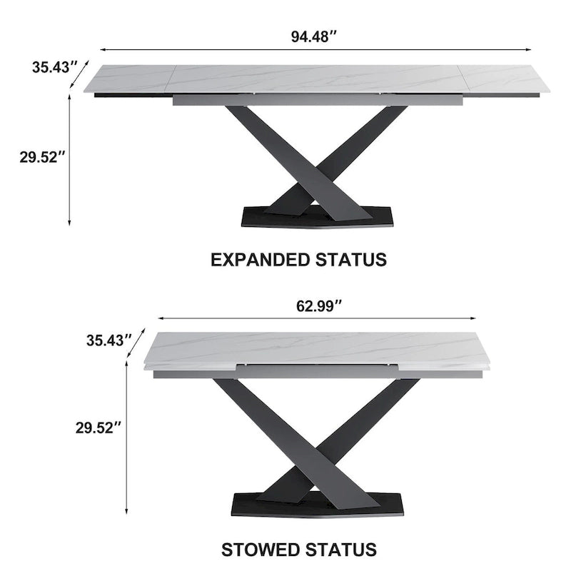 9 - Piece 94.48 Extendable Sintered Stone Dining Table with 8 Chairs Dining Set
