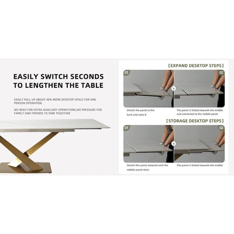 9 - Piece 94.48 Extendable Sintered Stone Dining Table with 8 Chairs Dining Set