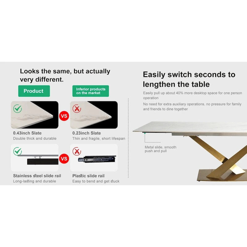 9 - Piece 94.48 Extendable Sintered Stone Dining Table with 8 Chairs Dining Set