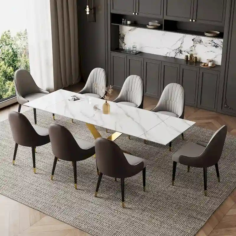 9 - Piece 94.48 Extendable Sintered Stone Dining Table with 8 Chairs Dining Set