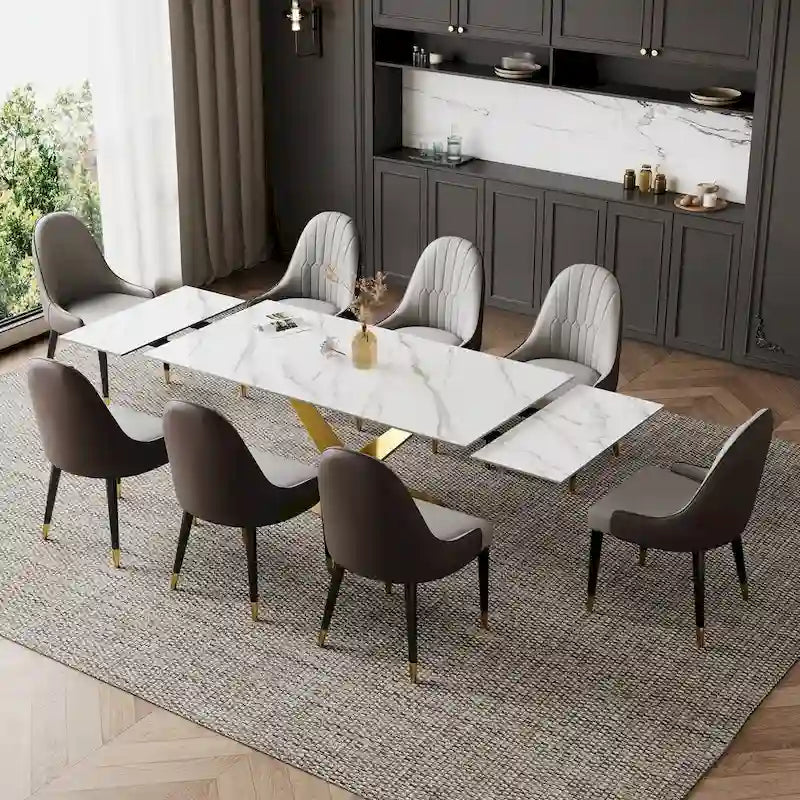 9 - Piece 94.48 Extendable Sintered Stone Dining Table with 8 Chairs Dining Set