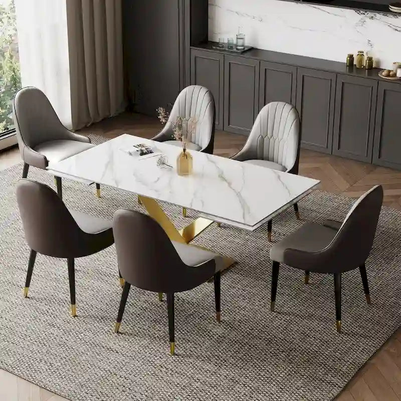 9 - Piece 94.48 Extendable Sintered Stone Dining Table with 8 Chairs Dining Set