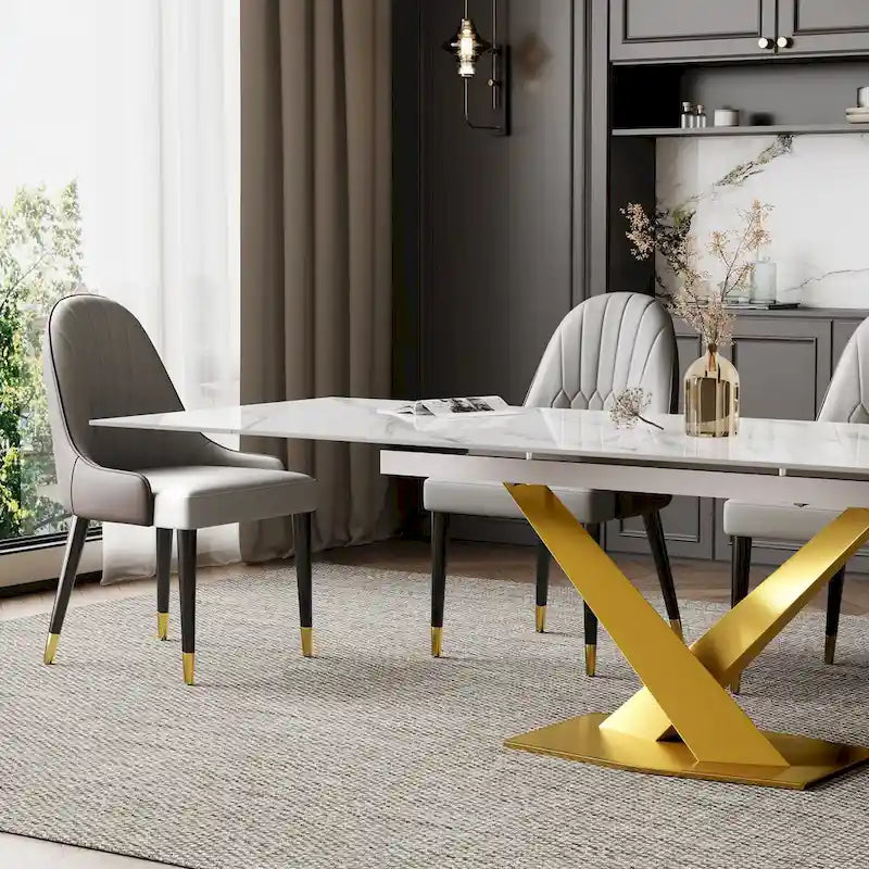 9 - Piece 94.48 Extendable Sintered Stone Dining Table with 8 Chairs Dining Set