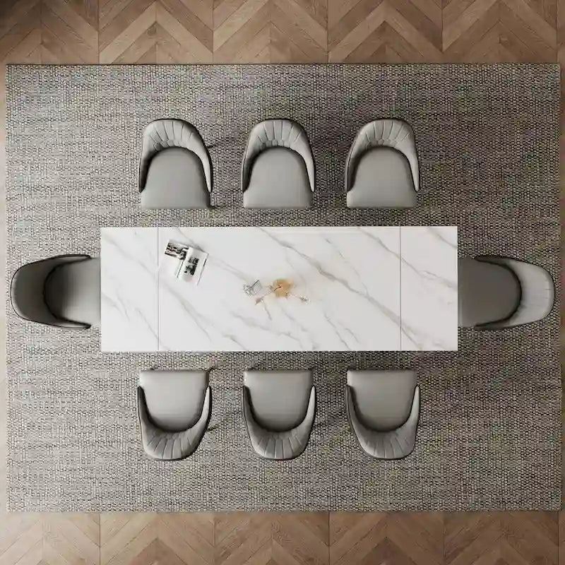 9 - Piece 94.48 Extendable Sintered Stone Dining Table with 8 Chairs Dining Set