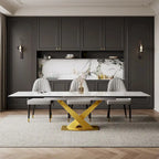 9 - Piece 94.48 Extendable Sintered Stone Dining Table with 8 Chairs Dining Set